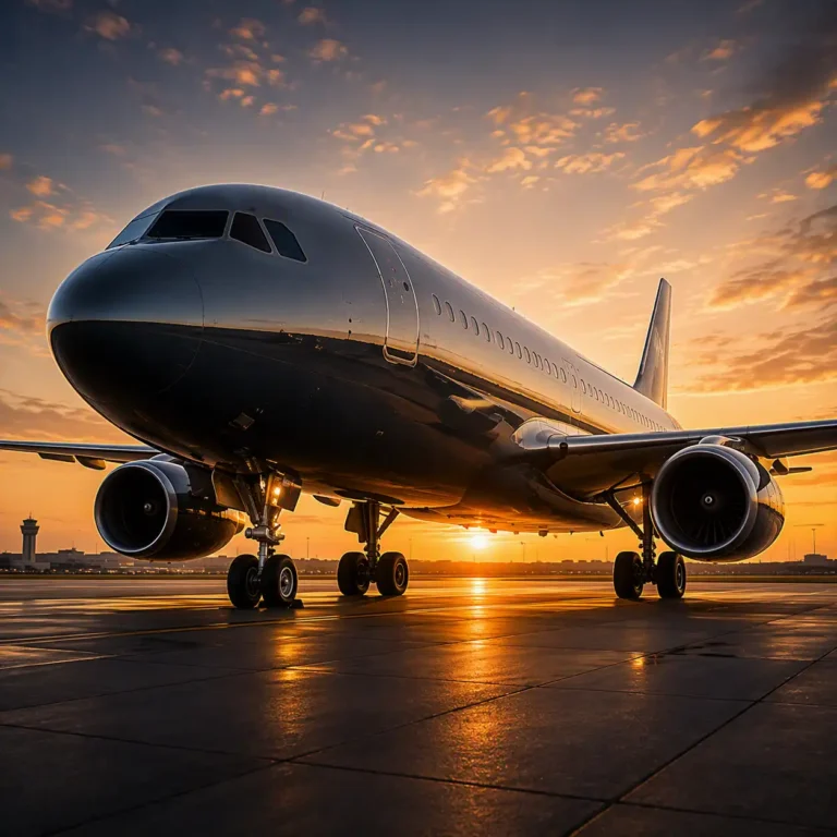 Commercial cargo aircraft on tarmac at sunset for domestic and international freight forwarding